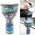 African Djembe Drum — 8.5 Inch Hand Drum with Colorful Cloth Art