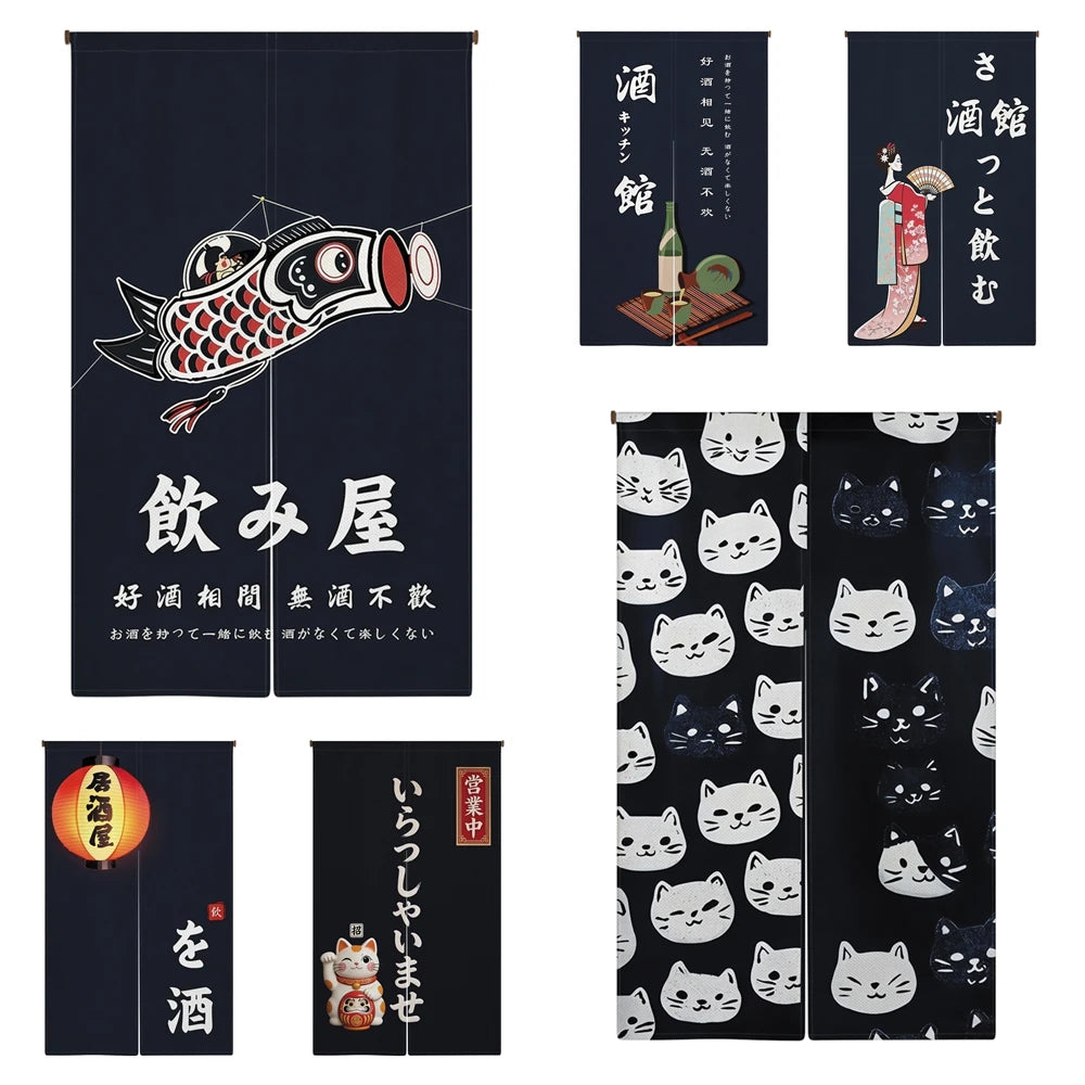 Lucky Cat Noren Door Curtain — Japanese Kitchen Partition