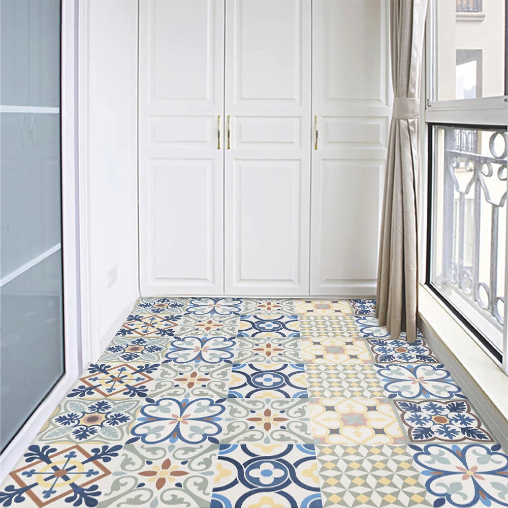 10pcs Bohemian Style Tiles Floor Wall Sticker Kitchen Bathroom Anti-skid & Wear-resistant Peel & Stick Ground Art Wall Decals