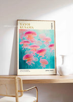 Yayoi Kusama Pink Jellyfish — Mount Fuji Abstract Canvas Print
