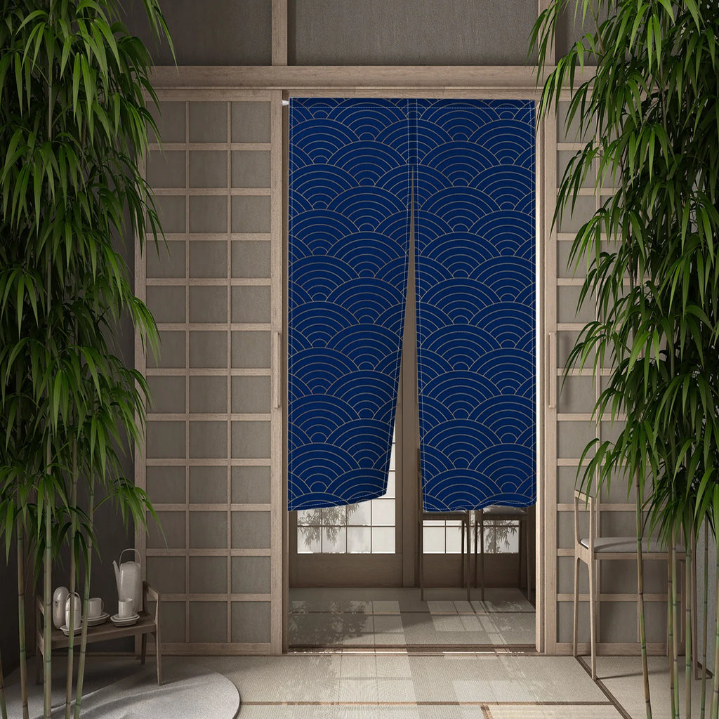 Great Wave Noren Door Curtain — Japanese Linen Half Curtain