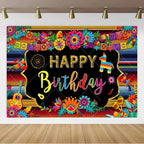 Mexican Fiesta Photo Backdrop — Cinco de Mayo Cactus & Guitar Party Banner