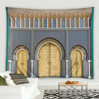 Blue Moroccan Arch Tapestry — Islamic Geometric Wall Hanging