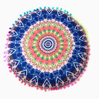 Indian Mandala Round Floor Cushion Cover — Boho Pom-Pom Pouf Cover