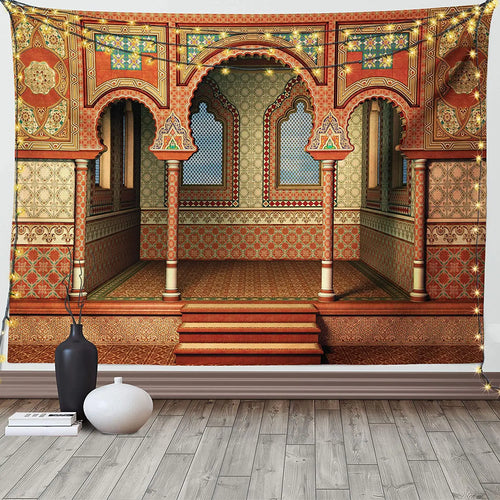Blue Moroccan Arch Tapestry — Islamic Geometric Wall Hanging