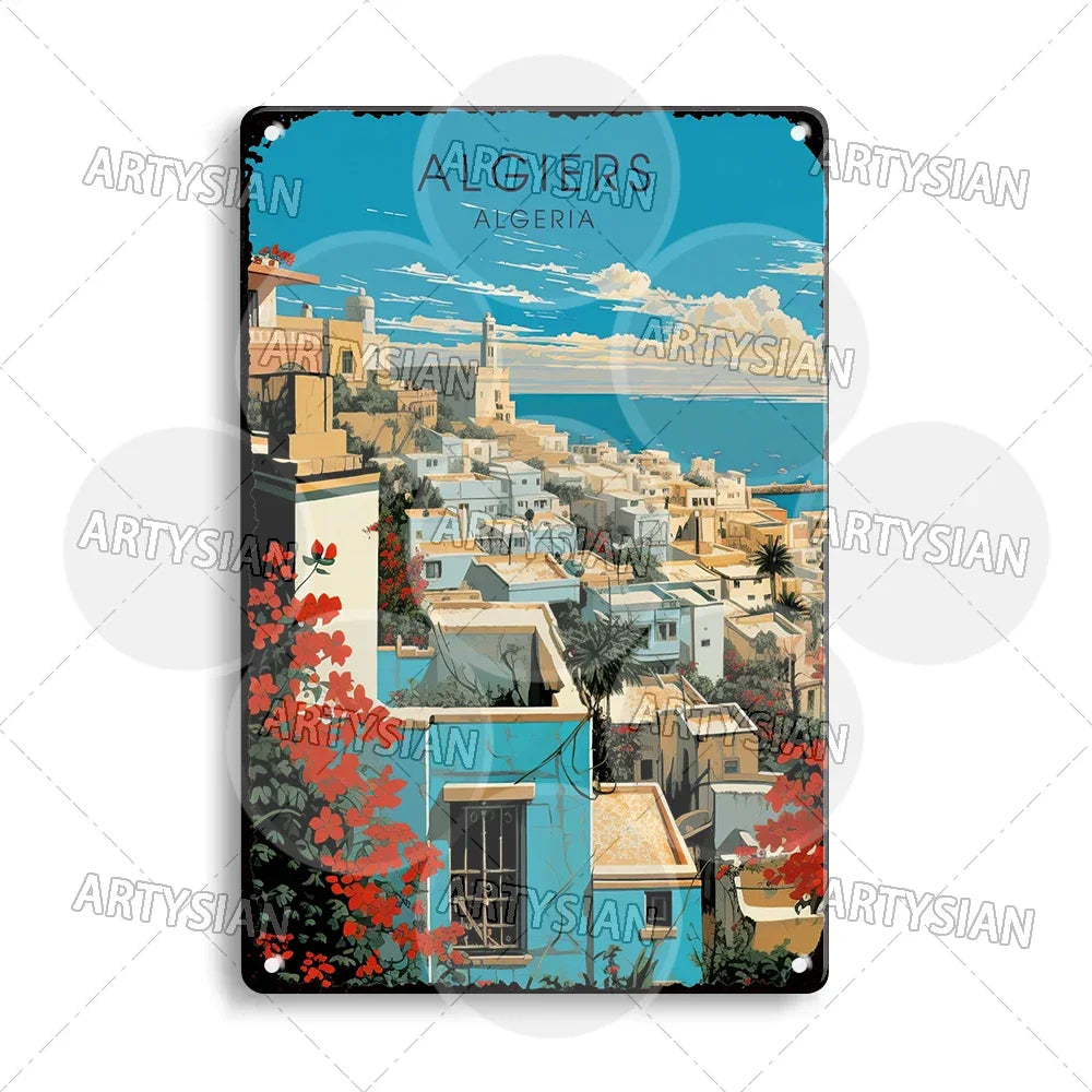 Maghreb Cityscape Metal Sign — North African Travel Wall Décor