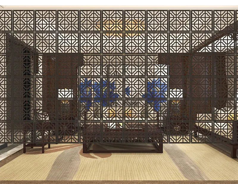 Japanese Wooden Room Divider — Hollow Screen Partition Panels
