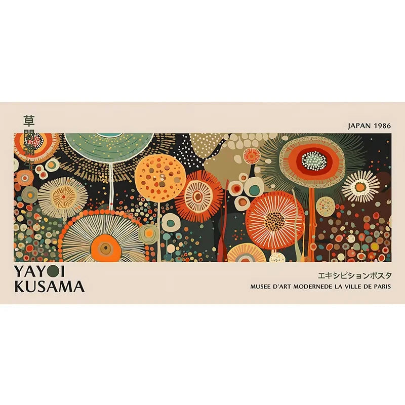 Large Yayoi Kusama Japanese Abstract Canvas Poster, Unframed Panoramic Modern Prints for Living Room and Bedroom Home Decortions