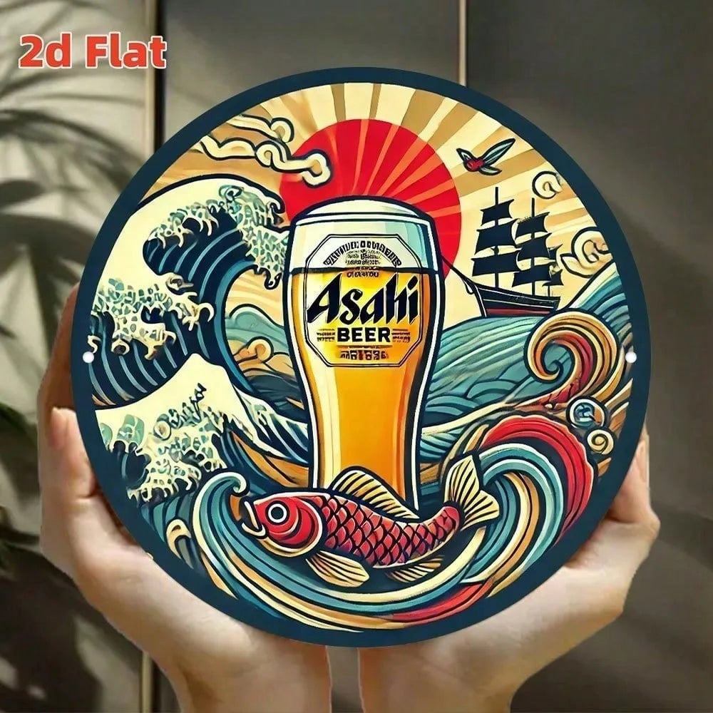 Vintage Beer Tin Sign 8x8 Inch Japanese Retro Metal Wall Decor for Bar Cafe Home Man Cave