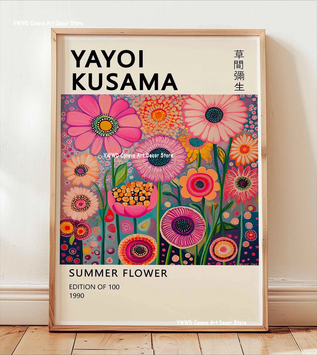 Yayoi Kusama Pink Jellyfish — Mount Fuji Abstract Canvas Print