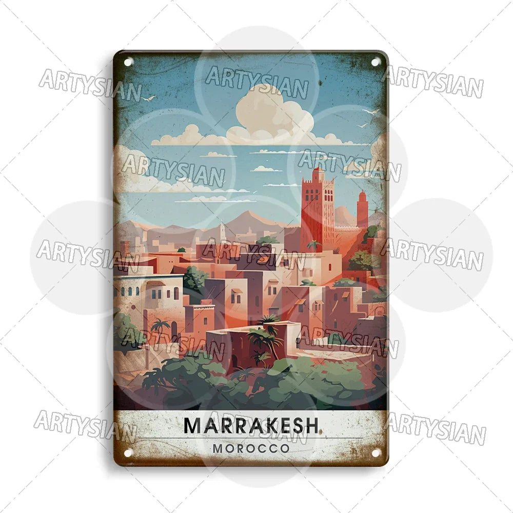Maghreb Cityscape Metal Sign — North African Travel Wall Décor
