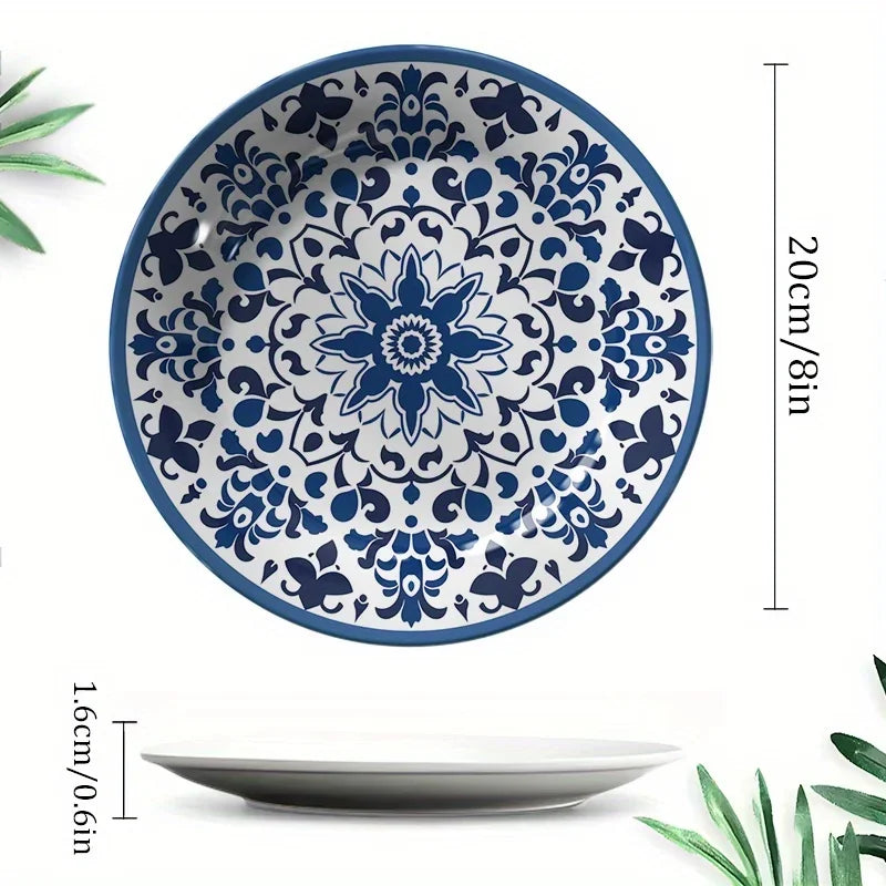 Hand-Painted Navy Blue Ceramic Plate — Moroccan Floral Wall Hanging