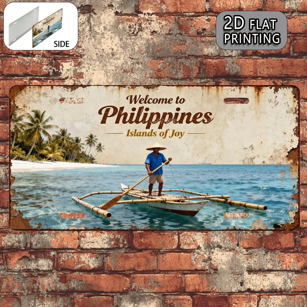 Vintage Philippines "Islands of Joy" Metal Wall Sign — Decorative Aluminum Plate