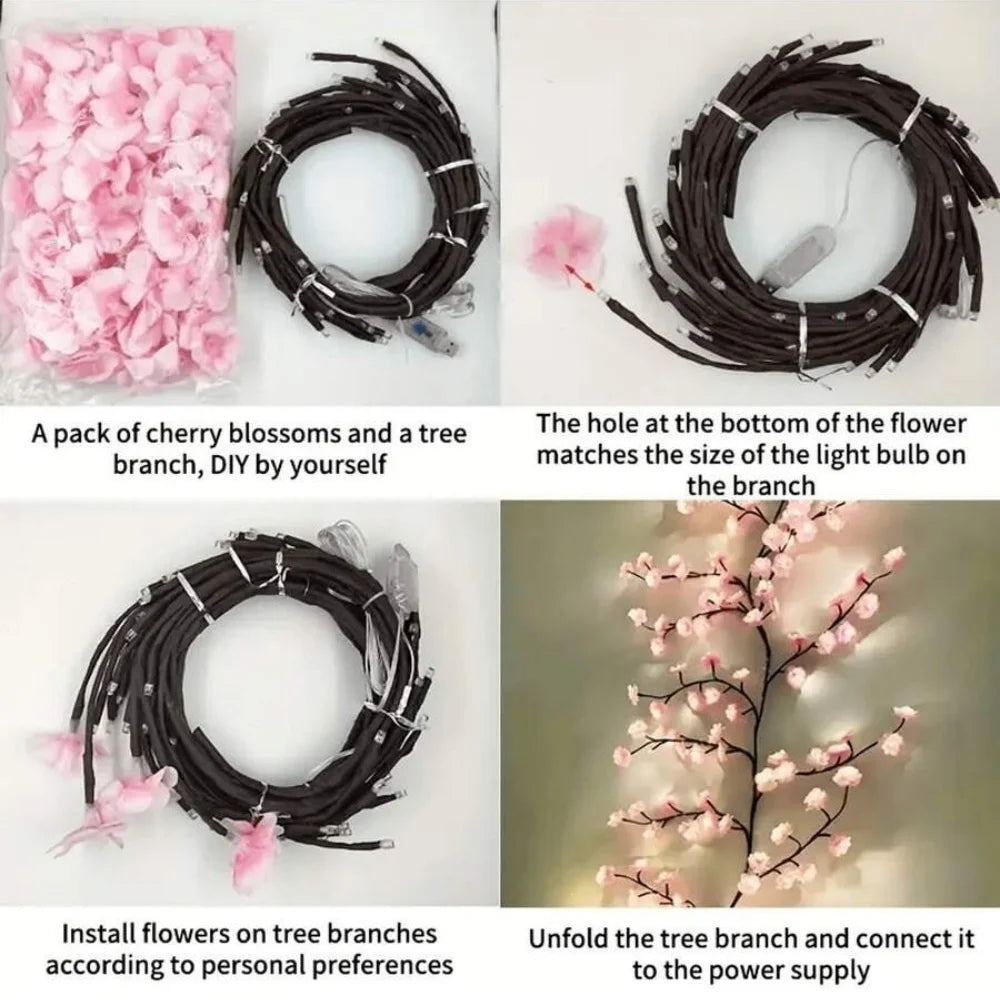 Cherry Blossom Branch LED Fairy Lights — USB Powered