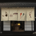 Japanese Tea Room Noren Curtain — Koi Fish & Kanji Calligraphy Panel Set
