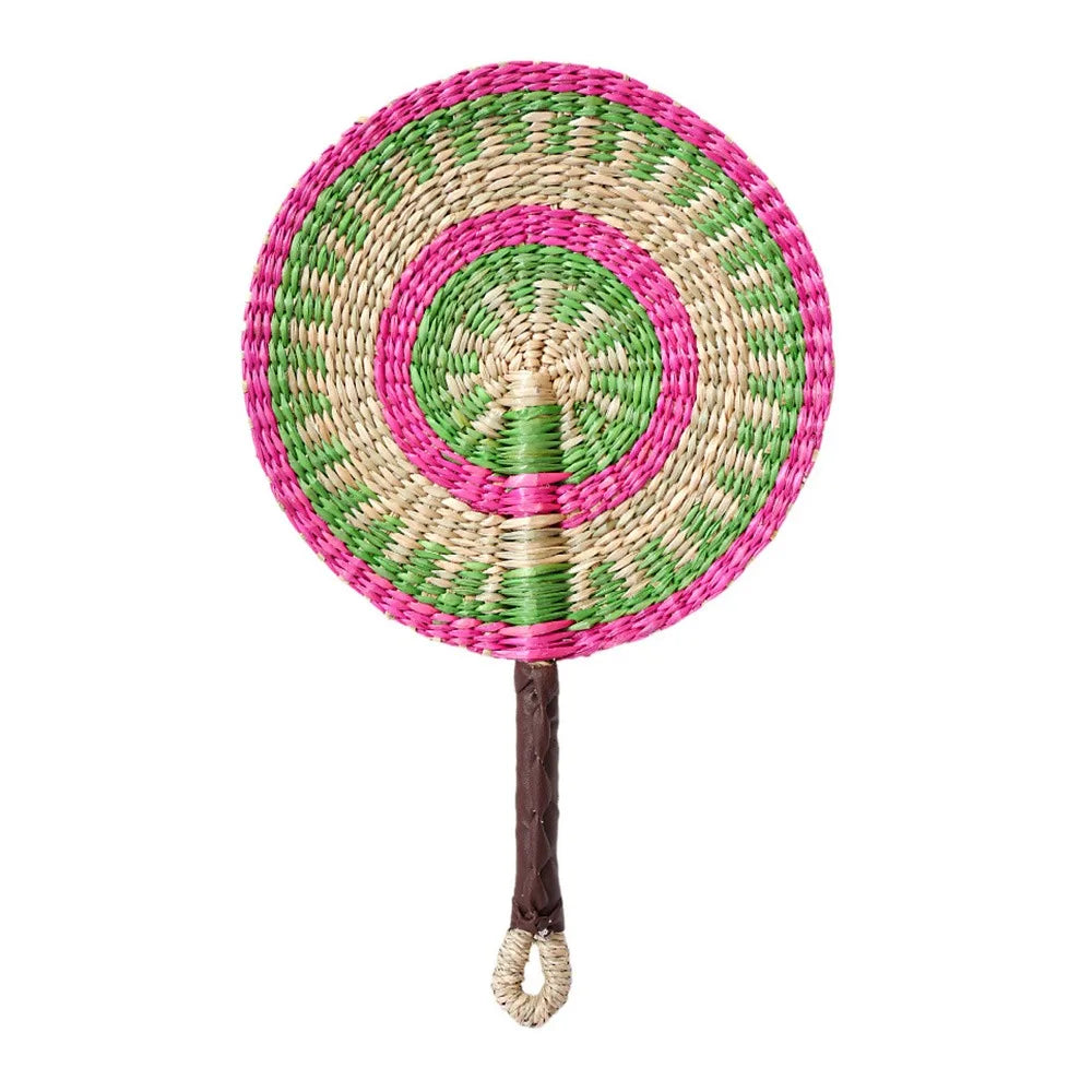 Colorful Striped Patterns Seagrass Woven Fan Bohemian Anti-Mosquito Hand Braided Fan Portable Natural Cattail Fan School/Office