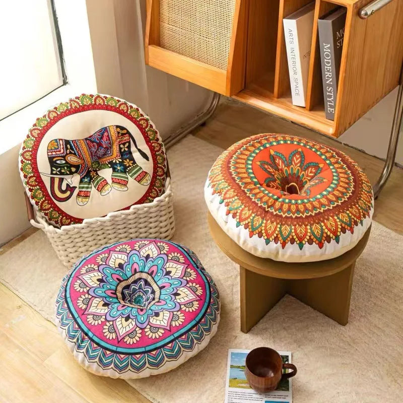 Vintage Ethnic Round Floor Cushion — Bohemian Tatami Seat Mat