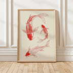 Vintage Koi Fish Canvas Print — Japandi Aesthetic Wall Art