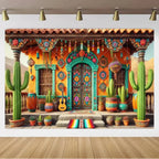 Mexican Fiesta Photo Backdrop — Cinco de Mayo Cactus & Guitar Party Banner