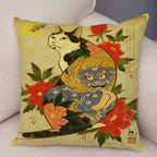 Samurai Cat Cushion Cover — Vintage Japanese Tattoo Art