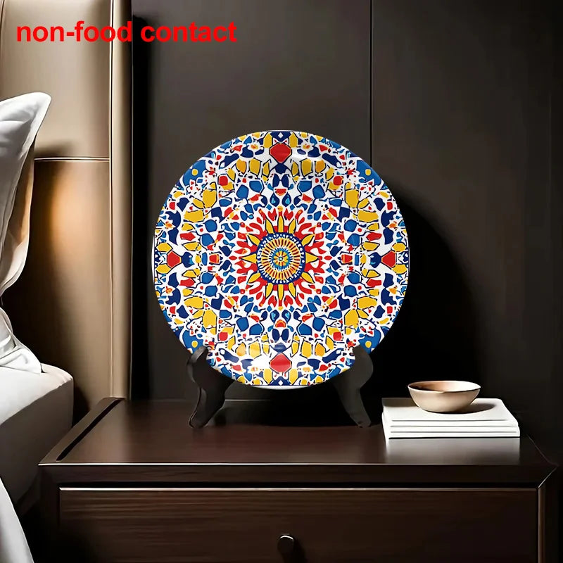 Moroccan Mandala Ceramic Plate — Geometric Hanging Wall Art