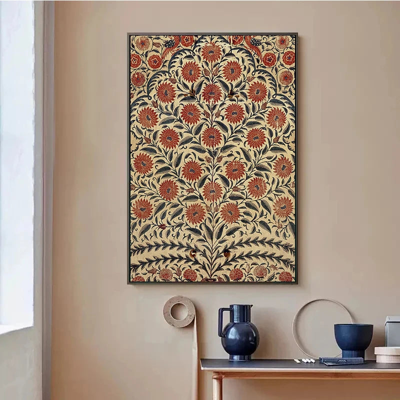 Mughal-Style Floral Botanical Wall Art Print — Indian Home Décor