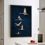 Japandi Flying Birds Wall Art — Sage Green & Gold Print