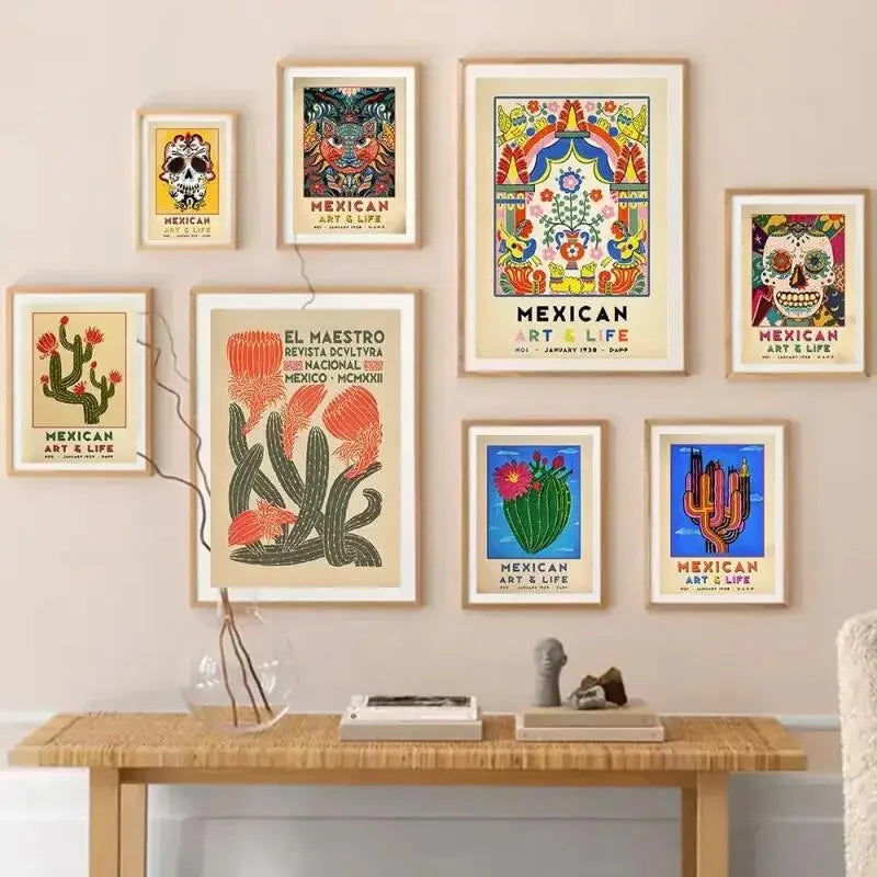Mexican Folk Art Canvas Print — Vintage-Style Wall Art Poster