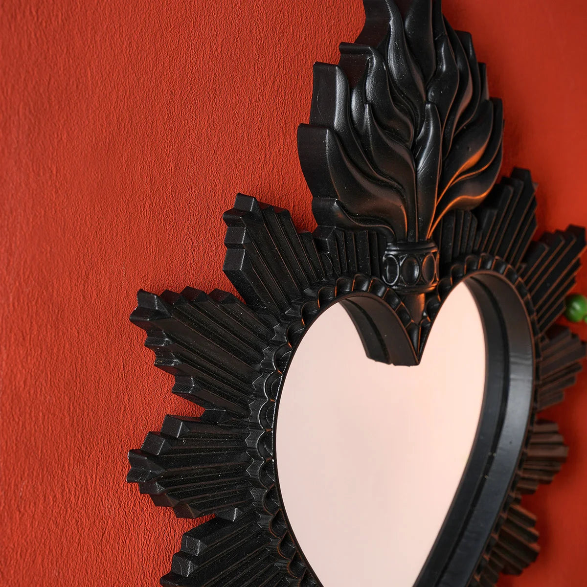 Sagrado Corazón Sacred Heart Hanging Mirror — Flame Heart Wall Pendant