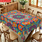 Moroccan Zellige Tile Tablecloth — Vibrant Geometric Floral Table Cover