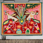 Huichol-Inspired Mexican Yarn Art Tapestry Wall Hanging – Vibrant Mandala Home Decor