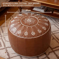 Moroccan-Style Round Ottoman Pouf Cover – Fillable Faux Leather Floor Seat, Boho Pattern Storage Stool
