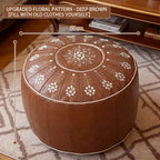 Moroccan-Style Round Ottoman Pouf Cover – Fillable Faux Leather Floor Seat, Boho Pattern Storage Stool
