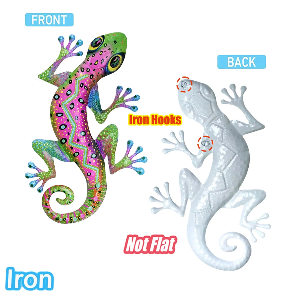 Large 3D Metal Gecko Wall Sculpture — Indoor & Outdoor Iron Lizard Art