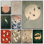 Japandi Flying Birds Wall Art — Sage Green & Gold Print