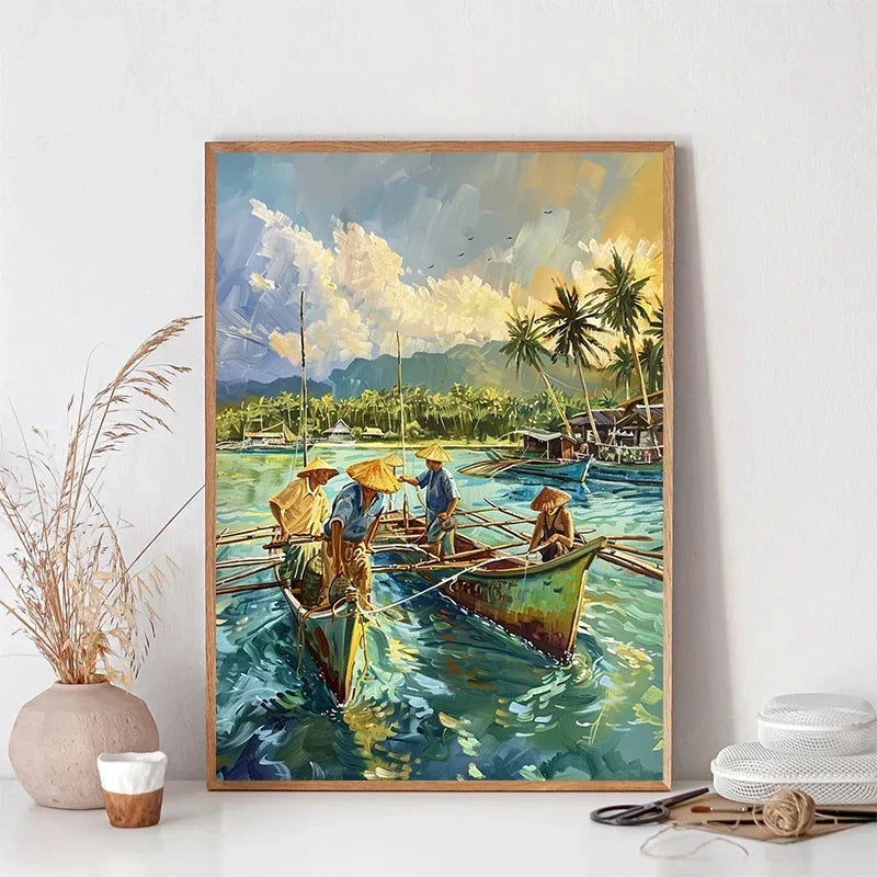 Filipino Landscape Canvas Print — Cuisine, Fishing & Nature Wall Art