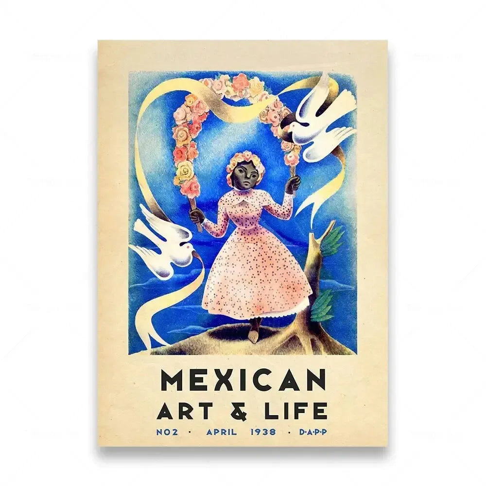 Mexican Folk Art Canvas Print — Vintage-Style Wall Art Poster