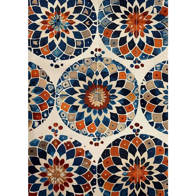 Retro Moroccan Tile Mediterranean Courtyard Orange Tree Mosaic Arch Architecture Canvas Poster Wall Art Pictures Home Decor