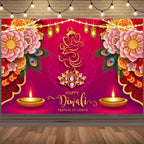 Happy Diwali Backdrop — Diya & Lotus Festival Photo Banner, 25 Designs