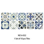 10pcs Blue & Gray Matte Surface Wall Sticker Film For Tiles /Ground in Kitchen Backsplash Floor PVC Art Wallpaper Peel & Stick