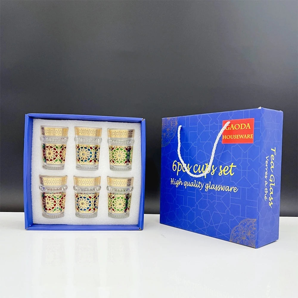 6-piece set, Moroccan colored glass cups, Arabic Restaurant Milk Tea Cup, Thick heat-resistant glass cup, Gift drinking utensils