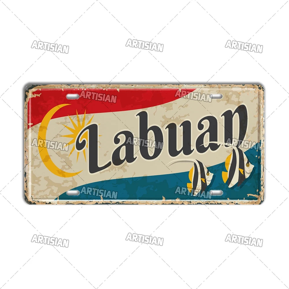 Artisian PHILIPPINES Malaysian License Plate City Metal Sign Landmark Decorative Vehicle Plate Wall Decor Garage Bar Pub Club