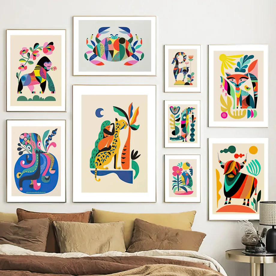 Abstract Wildlife Canvas Print — Geometric Animal Wall Art