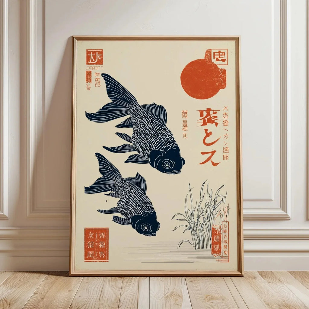 Vintage Koi Fish Canvas Print — Japandi Aesthetic Wall Art