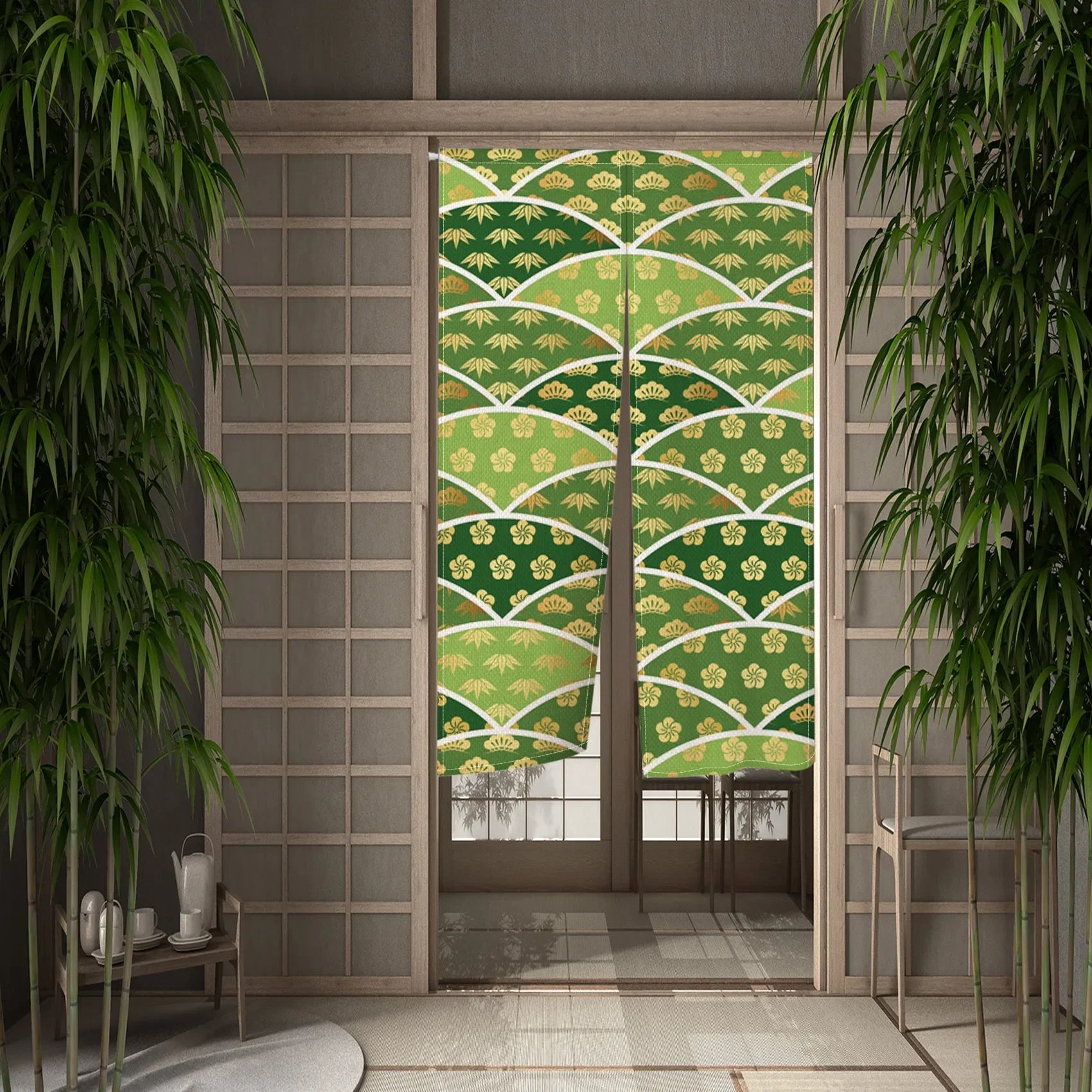 Traditional Japanese Wave Pattern Door Curtain Linen Durable Stylish Bedroom Kitchen Entrance Decor Partition Half Curtain