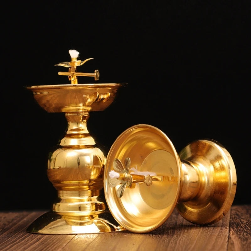Brass Butter Oil Lamp — Traditional Buddhist Prayer Light
