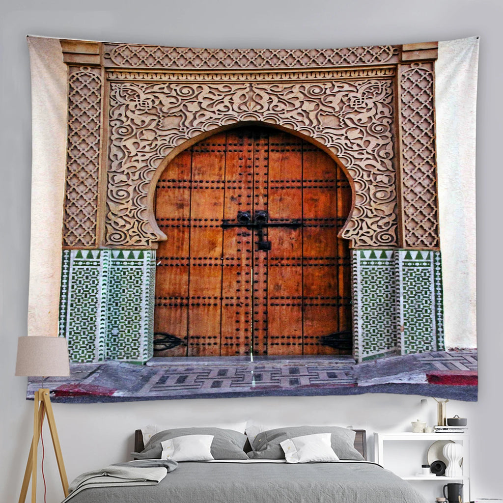 Blue Moroccan Arch Tapestry — Islamic Geometric Wall Hanging