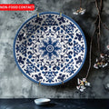 Hand-Painted Navy Blue Ceramic Plate — Moroccan Floral Wall Hanging