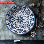 Hand-Painted Navy Blue Ceramic Plate — Moroccan Floral Wall Hanging