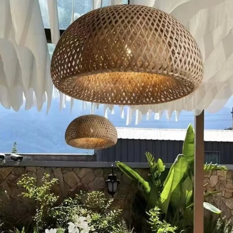 Handwoven Bamboo Pendant Lamp Shade – Filipino Rattan-Style Ceiling Light Cover